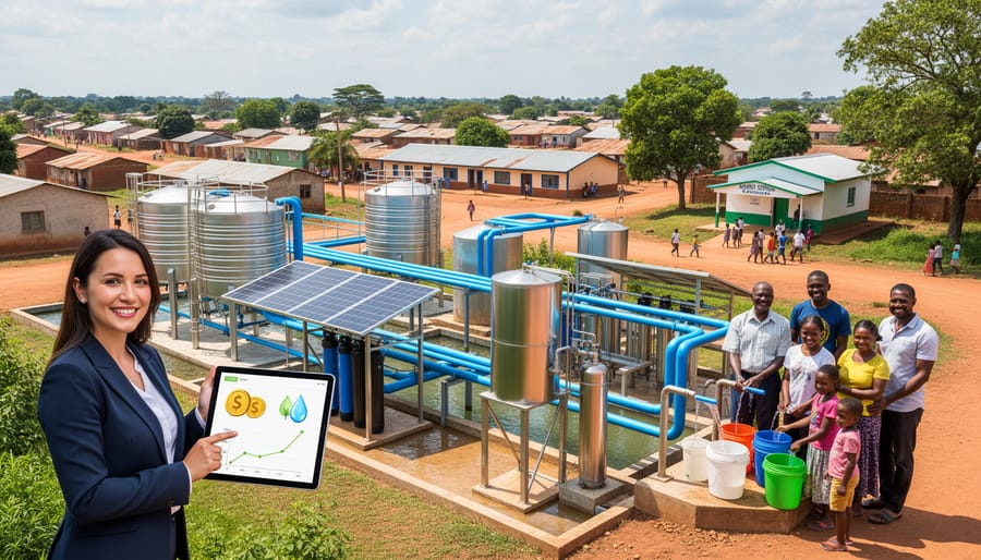 Community water well and pump providing sustainable clean water access